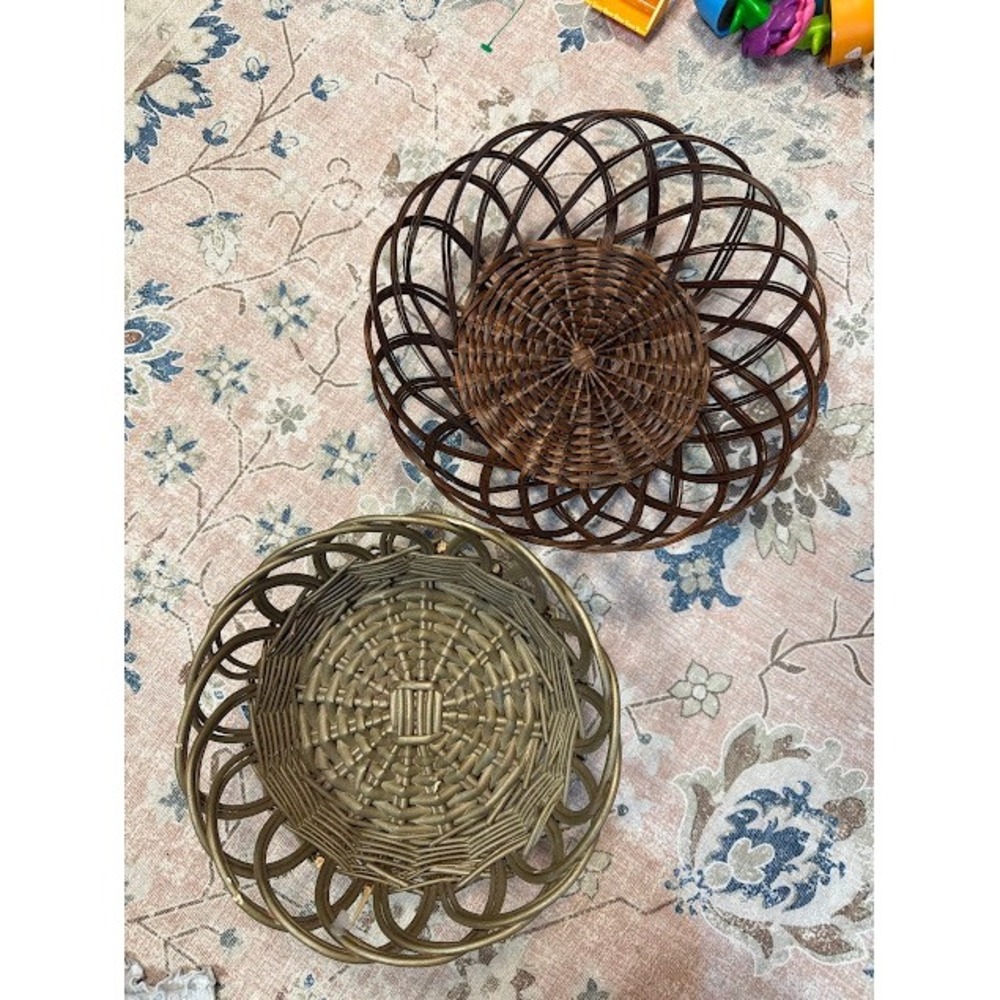 Boho Farmhouse Unbranded Woven Wicker Basket Set OS Brown Green Swirl Design